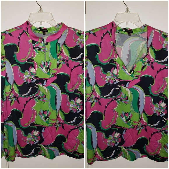 Talbots 12 nehru button collar multicolored floral - Picture 2 of 13